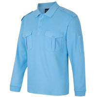 JB's Wear 210EL L/S 250 Epaulette Polo - Side View | color:Lt Blue|view:side