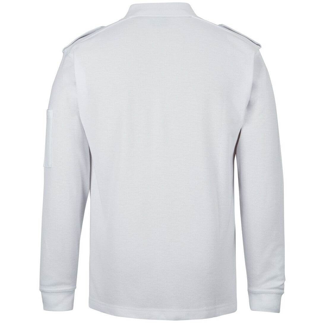 JB's Wear 210EL L/S 250 Epaulette Polo - Back View | color:White|view:back