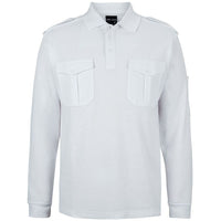JB's Wear 210EL L/S 250 Epaulette Polo - Front View | color:White|view:front