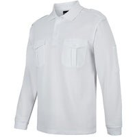 JB's Wear 210EL L/S 250 Epaulette Polo - Side View | color:White|view:side