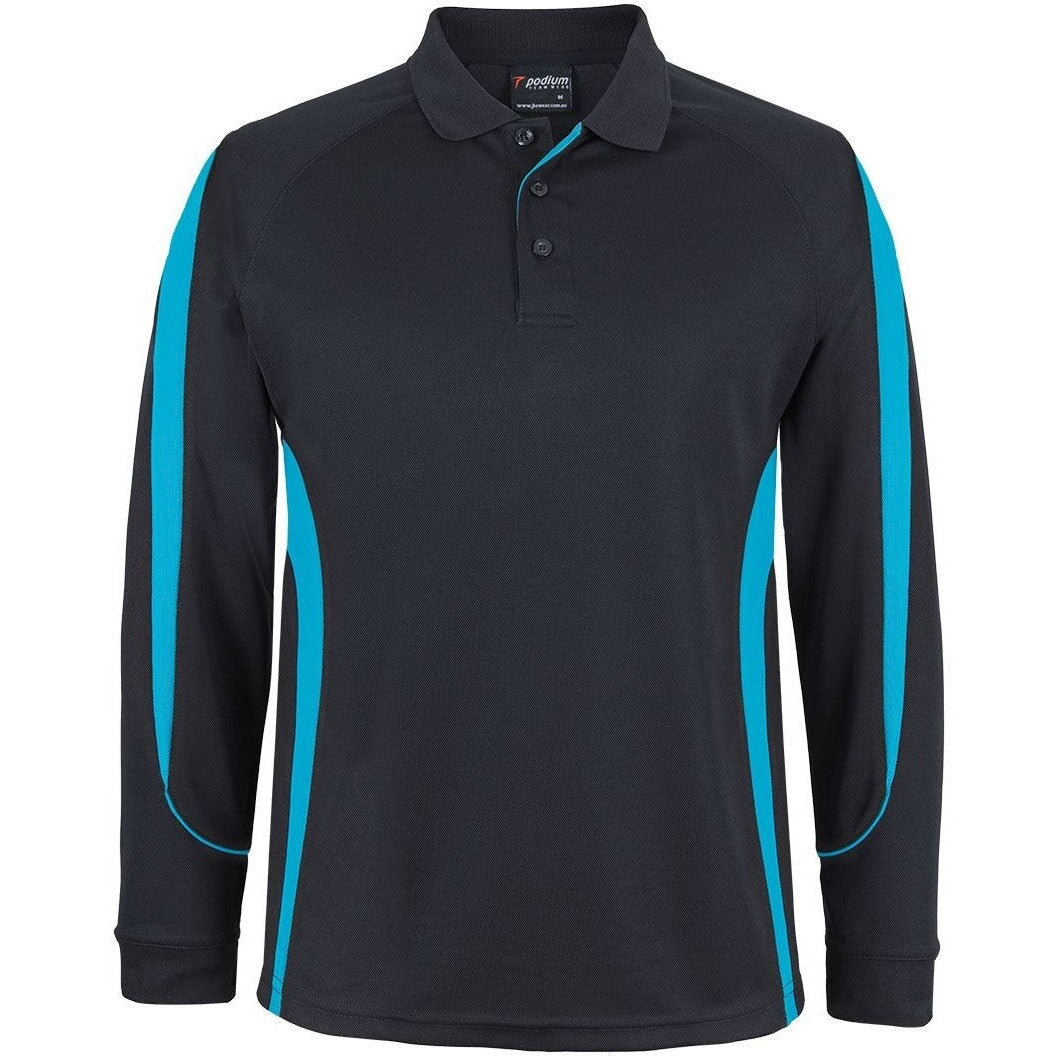JB's Wear 7BELL L/S Bell Polo - Front View | color:Black/Aqua|view:front