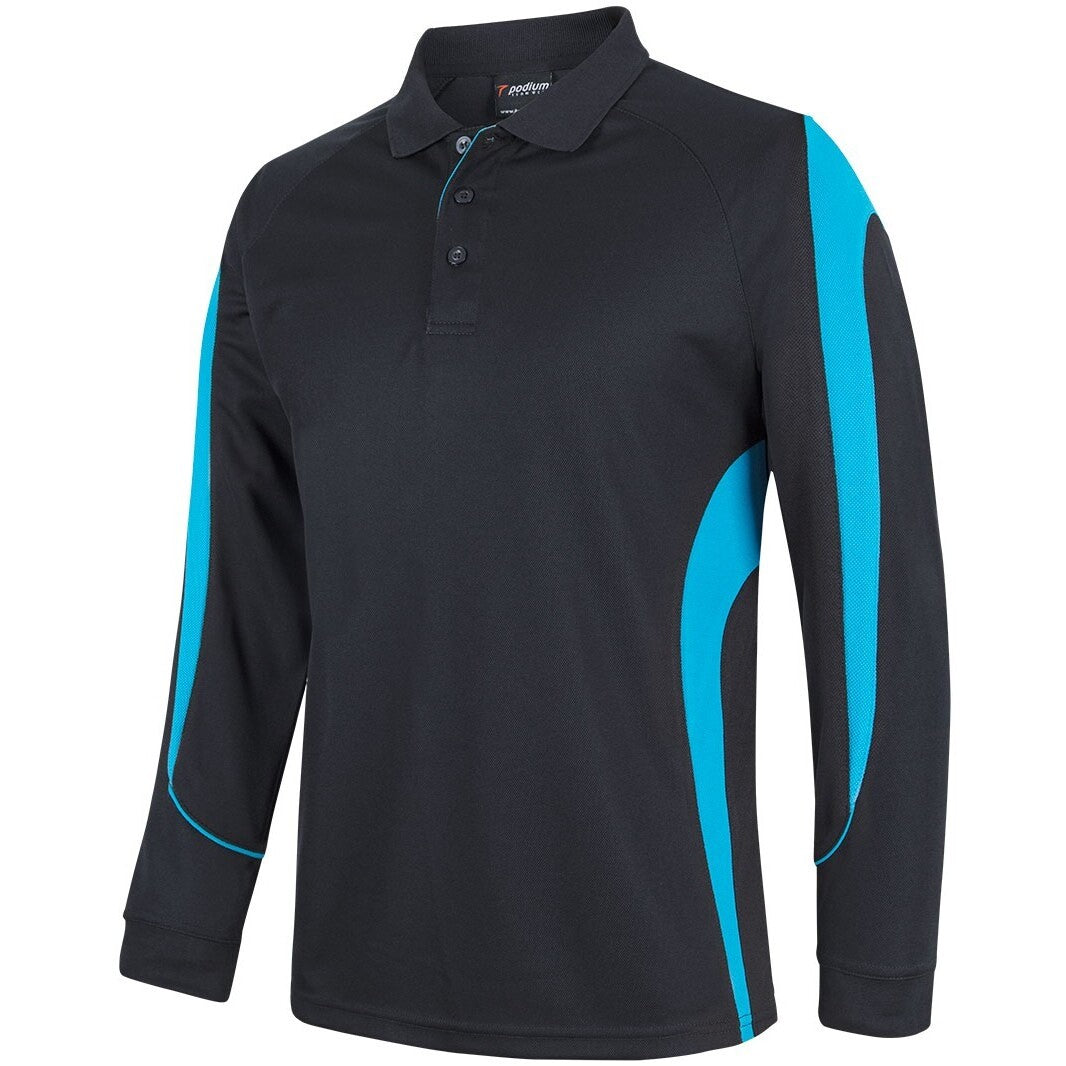 JB's Wear 7BELL L/S Bell Polo - Side View | color:Black/Aqua|view:side