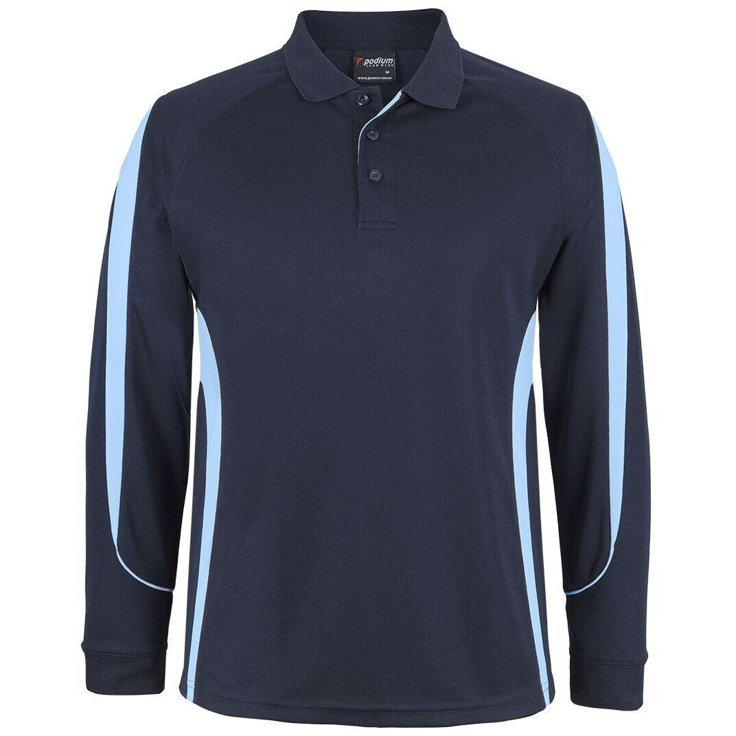 JB's Wear 7BELL L/S Bell Polo - Front View | color:Navy/Lt Blue|view:front