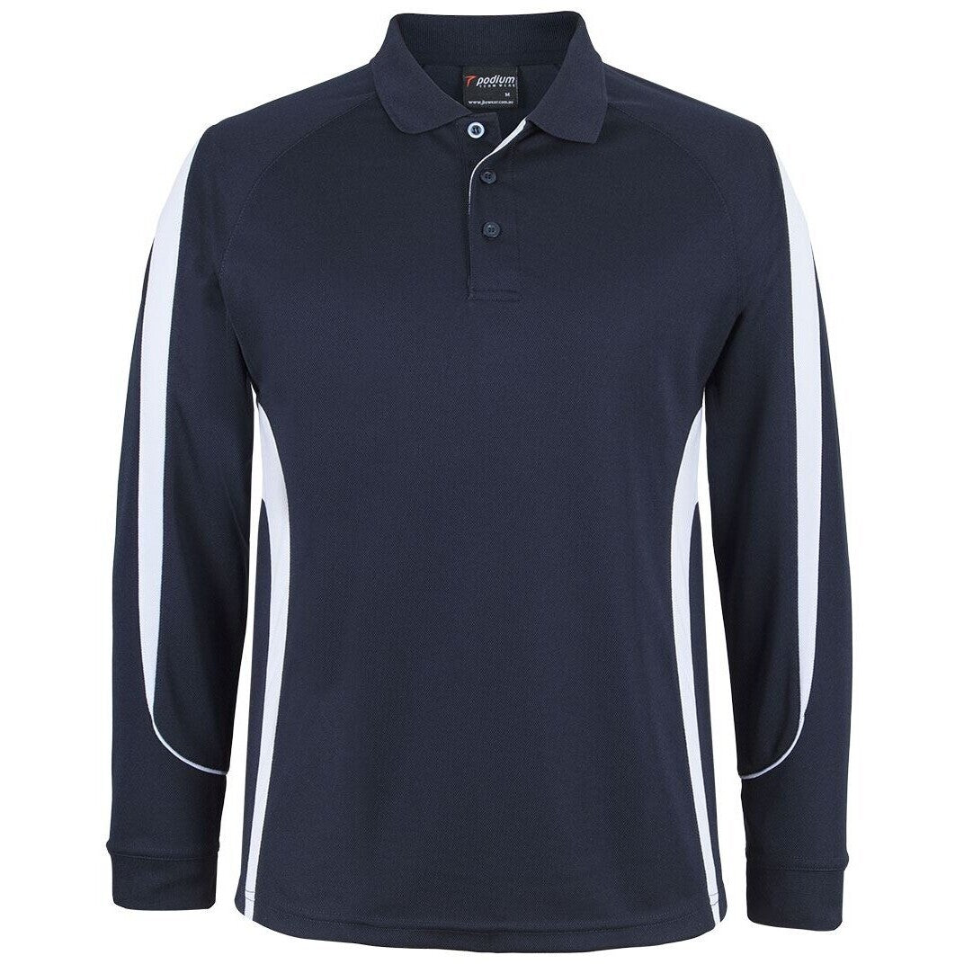 JB's Wear 7BELL L/S Bell Polo - Front View | color:Navy/White|view:front