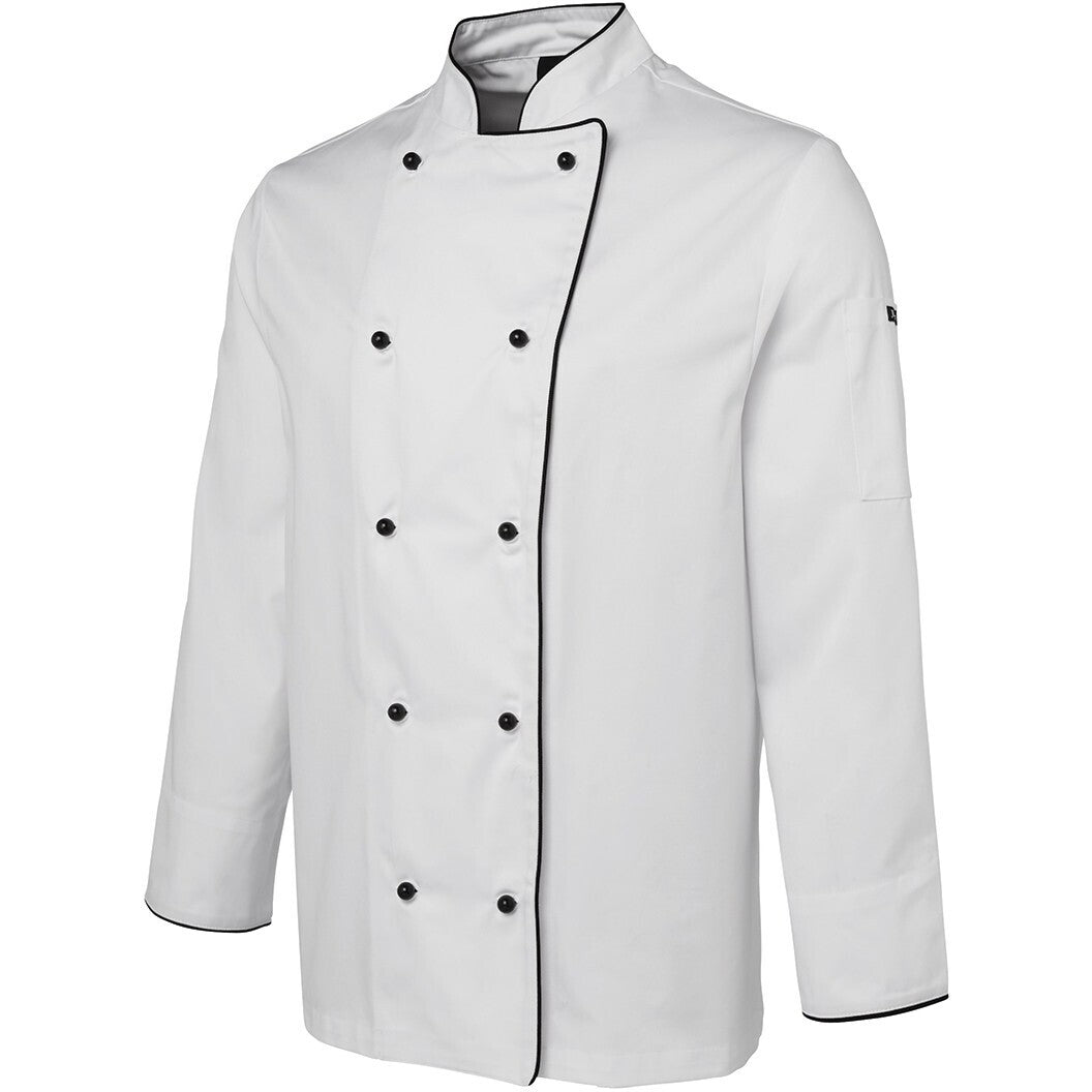 JB's Wear 5CJ L/S Chefs Jacket - Side View | color:White/ Black Piping|view:side