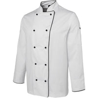 JB's Wear 5CJ L/S Chefs Jacket - Side View | color:White/ Black Piping|view:side