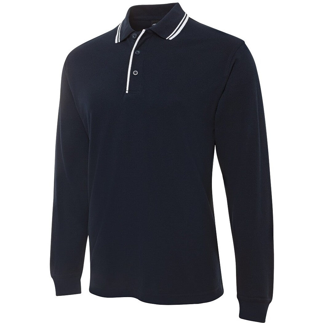 JB's Wear 210XC L/S Contrast Polo - Side View | color:Navy/White|view:side