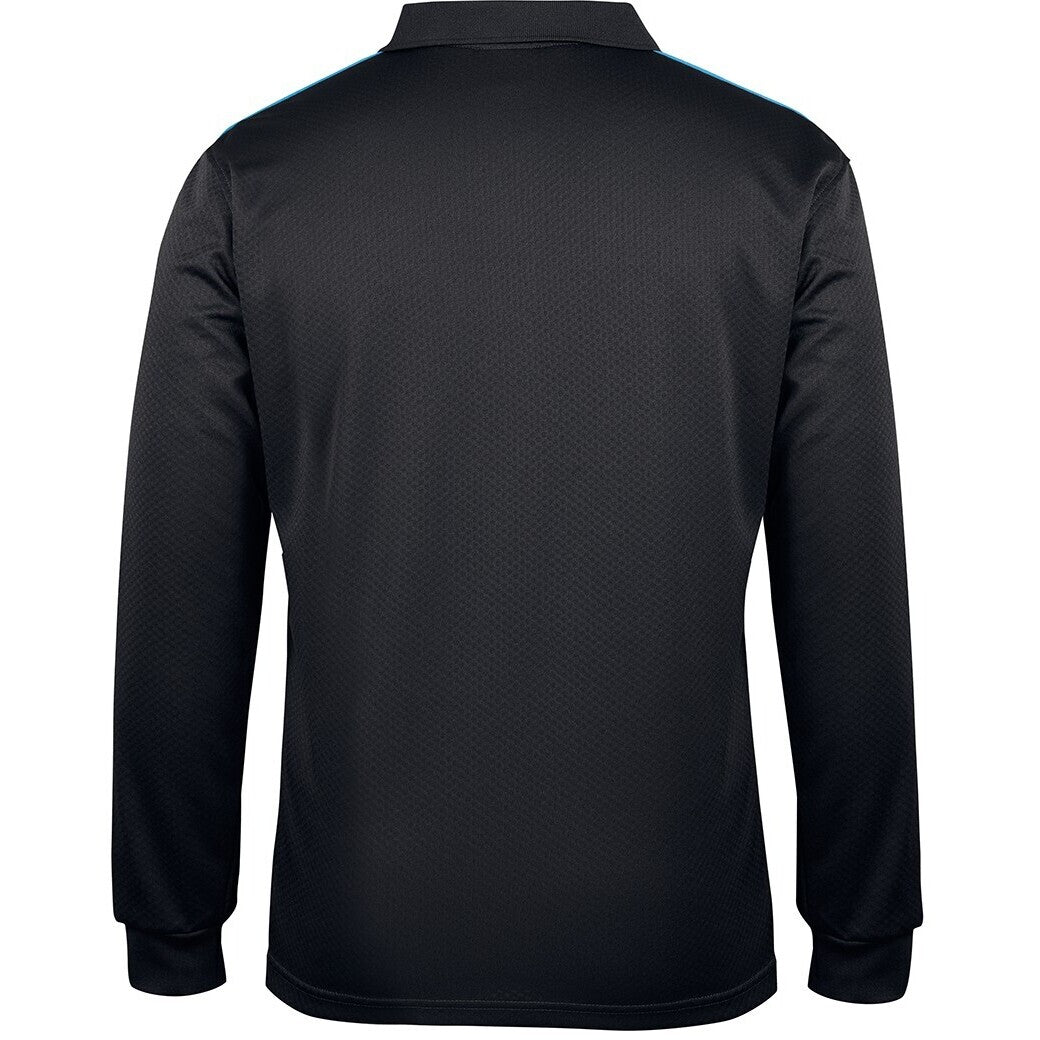 JB's Wear 7CLP L/S Cool Polo - Back View | color:Black/Aqua/Grey|view:back