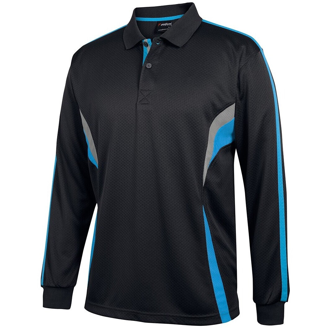 JB's Wear 7CLP L/S Cool Polo - Side View | color:Black/Aqua/Grey|view:side