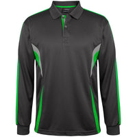 JB's Wear 7CLP L/S Cool Polo - Front View | color:Gunmetal/Pea Green/Grey|view:front