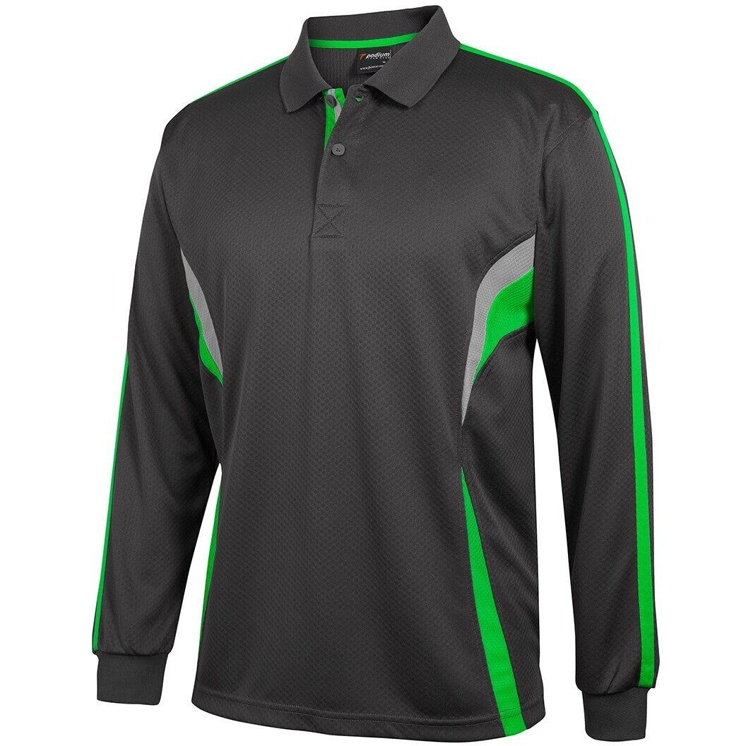 JB's Wear 7CLP L/S Cool Polo - Side View | color:Gunmetal/Pea Green/Grey|view:side