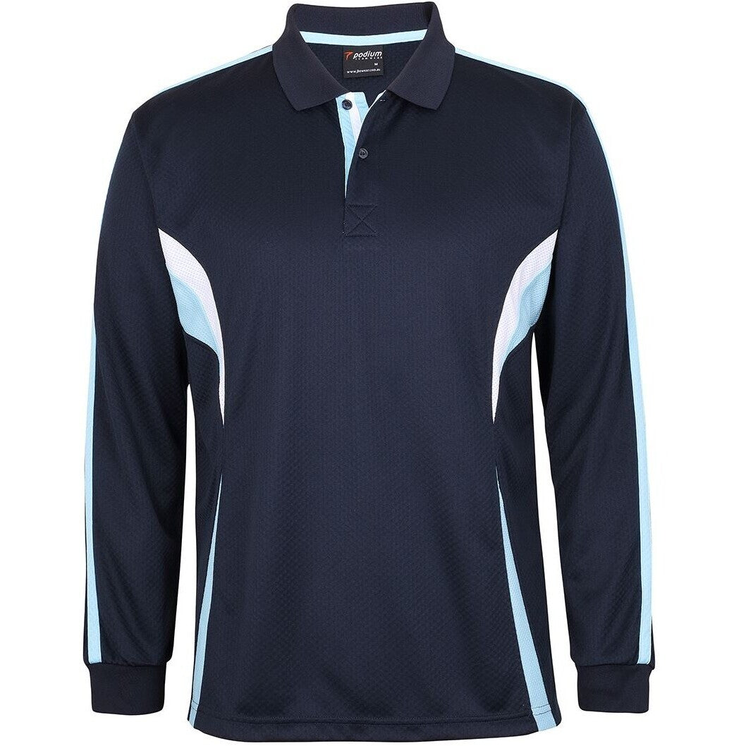 JB's Wear 7CLP L/S Cool Polo - Front View | color:Navy/Ltblue/Wht|view:front