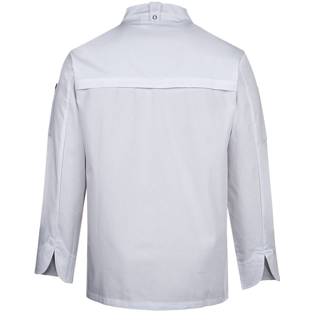 JB's Wear 5CJL L/S Snap Button Chefs Jacket - Back View | color:White|view:back