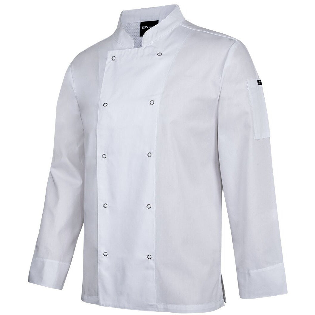 JB's Wear 5CJL L/S Snap Button Chefs Jacket - Side View | color:White|view:side