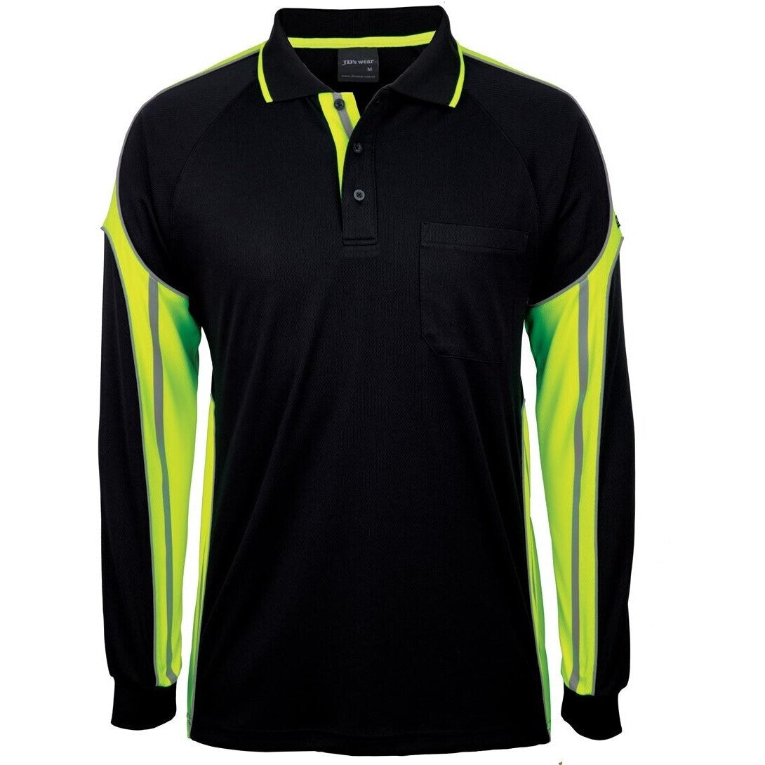 JB's Wear 6SPPL L/S Street Panel Polo - Front View | color:Black/Lime|view:front