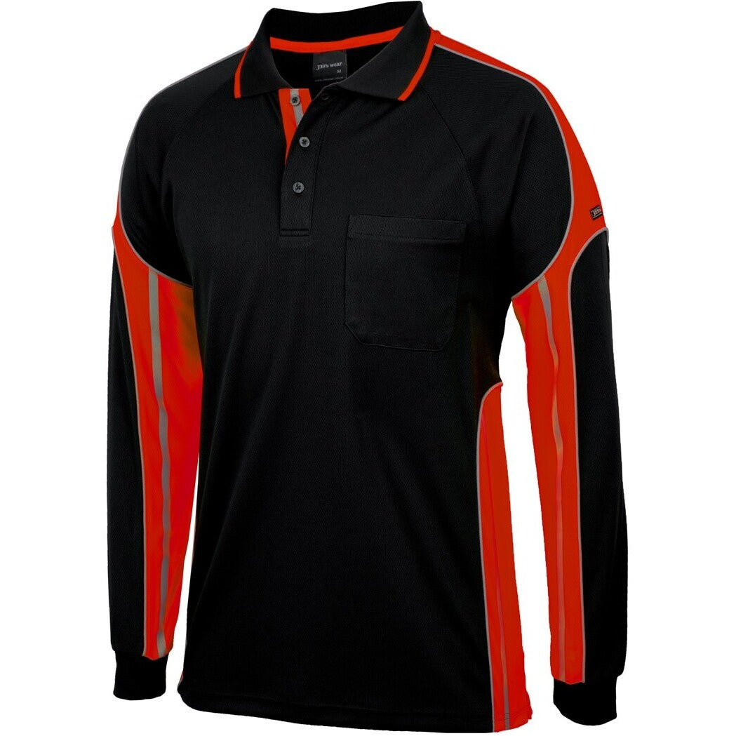 JB's Wear 6SPPL L/S Street Panel Polo - Side View | color:Black/Orange|view:side