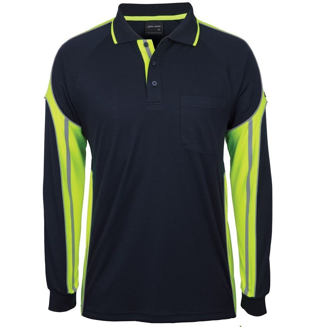 JB's Wear 6SPPL L/S Street Panel Polo - Front View | color:Navy/Lime|view:front