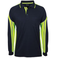 JB's Wear 6SPPL L/S Street Panel Polo - Front View | color:Navy/Lime|view:front