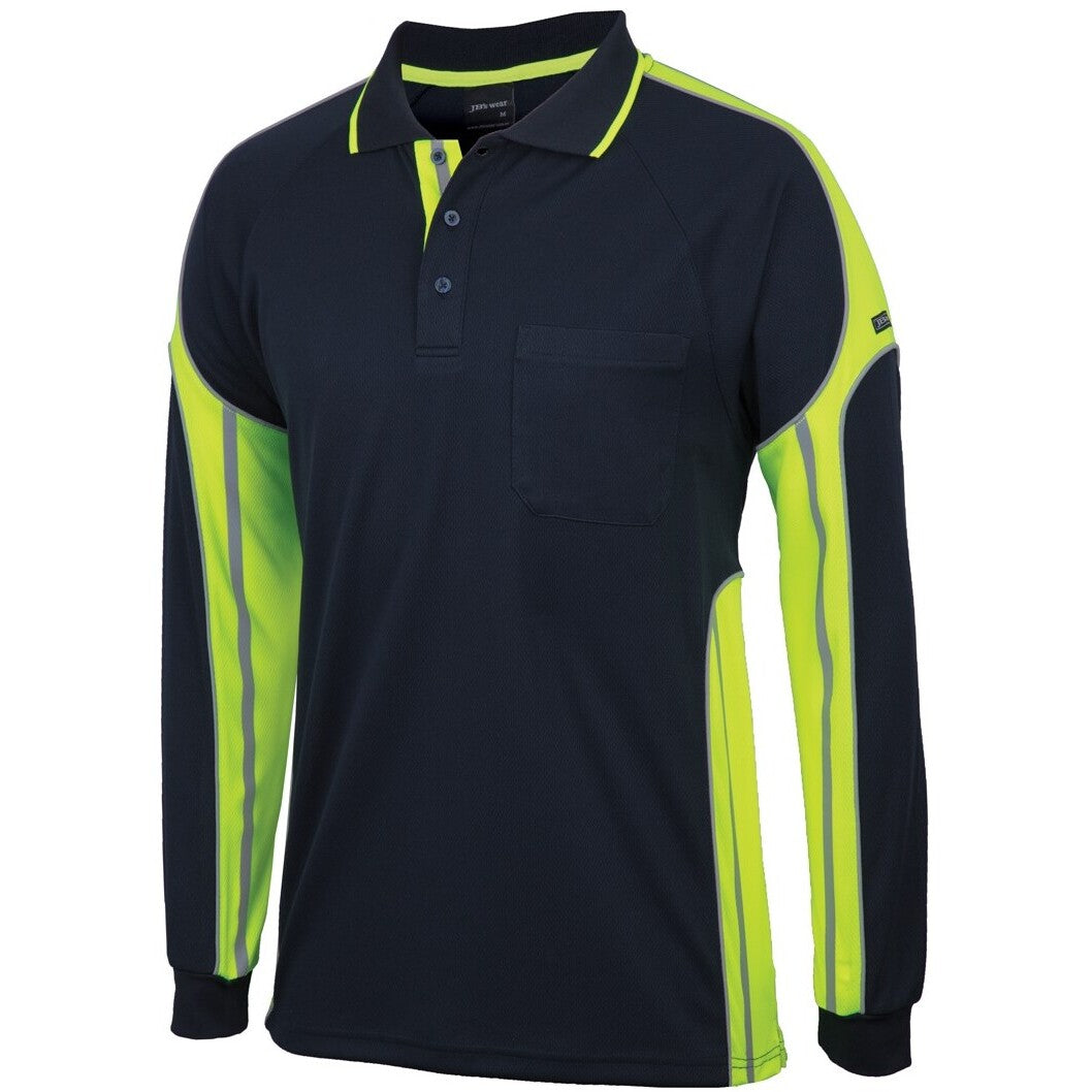 JB's Wear 6SPPL L/S Street Panel Polo - Side View | color:Navy/Lime|view:side