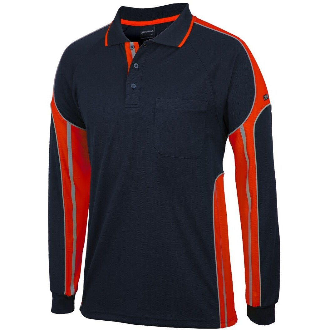 JB's Wear 6SPPL L/S Street Panel Polo - Side View | color:Navy/Orange|view:side