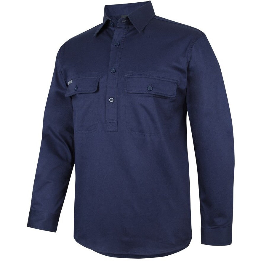 JB's Wear 6WLCS L/S Stretch Close Front Work Shirt - Side View | color:Navy|view:side