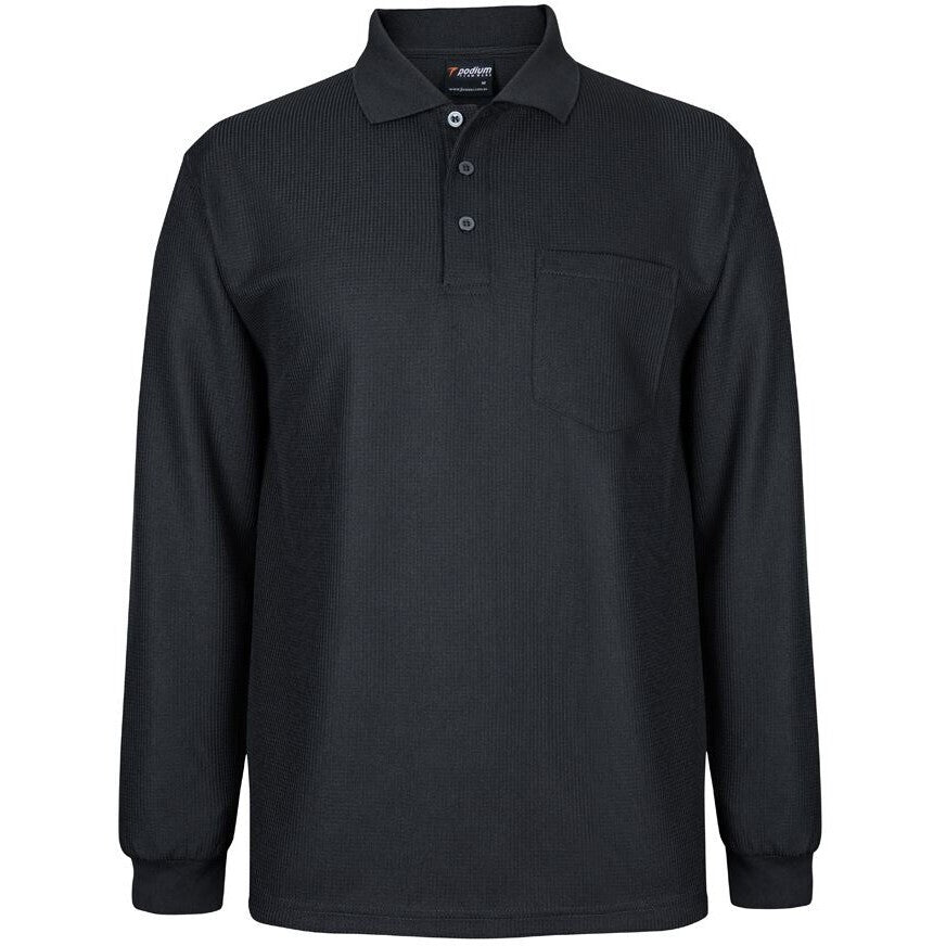 JB's Wear 7WPL L/S Waffle Pocket Polo - Front View | color:Black|view:front