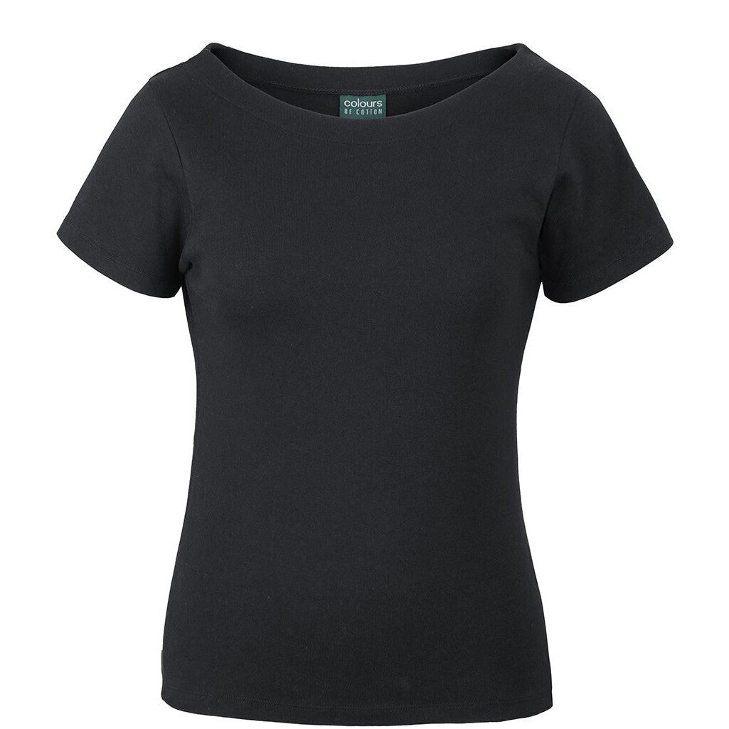 JB's Wear 1BTS Ladies Boat Neck Tee - Front View | color:Black|view:front