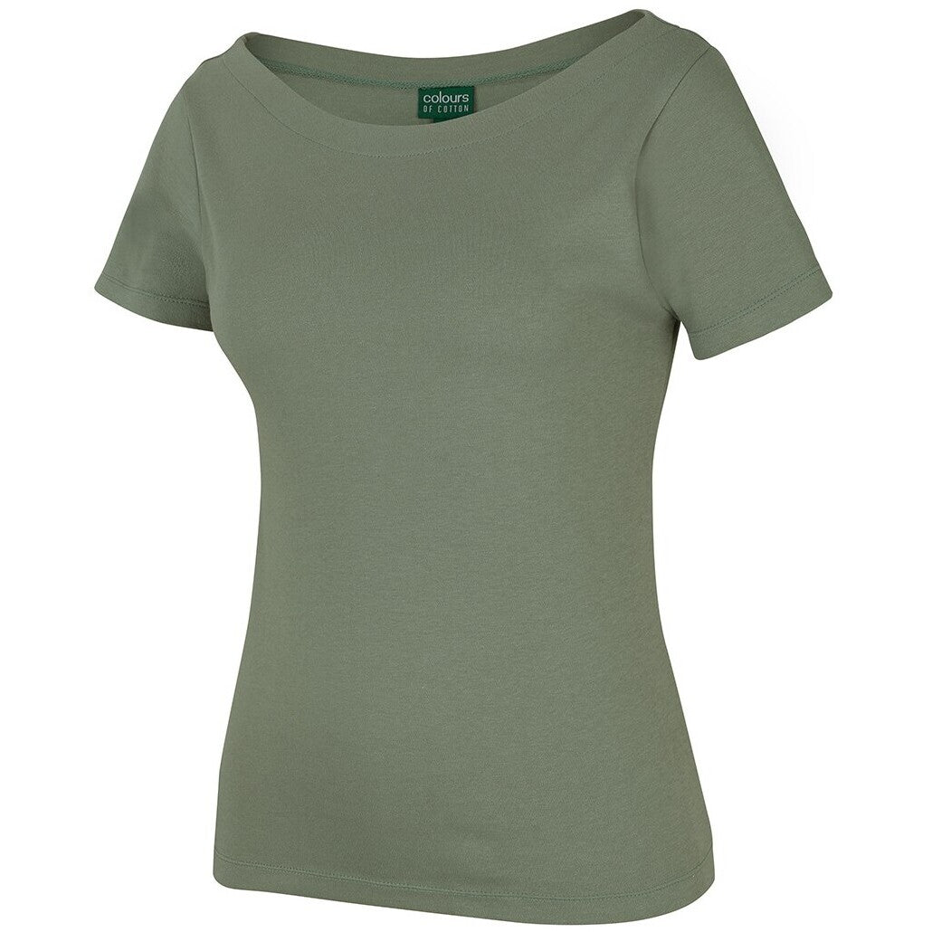 JB's Wear 1BTS Ladies Boat Neck Tee - Side View | color:Sage|view:side
