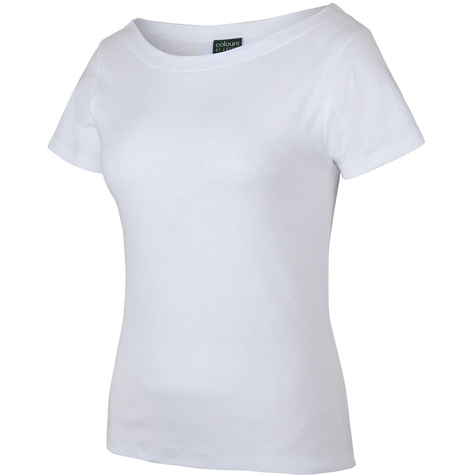 JB's Wear 1BTS Ladies Boat Neck Tee - Side View | color:White|view:side