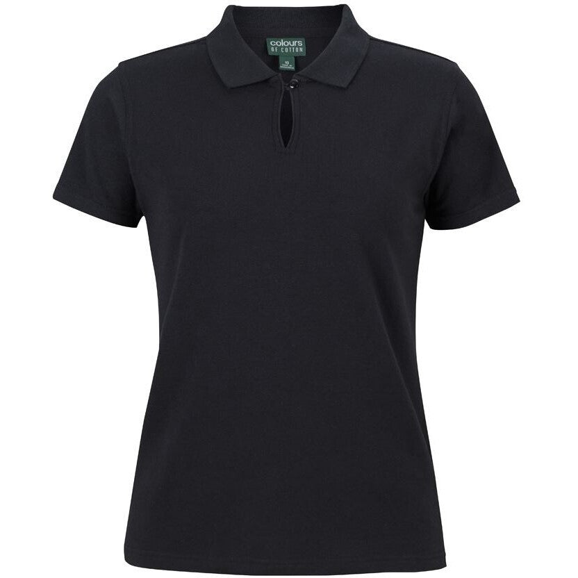 JB's Wear 2STS1 Ladies Cotton S/S Stretch Polo - Front View | color:Black|view:front