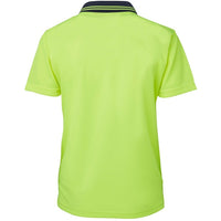 JB's Wear 6LHCP Ladies Hi Vis S/S Comfort Polo - Back View | color:Lime/Navy|view:back