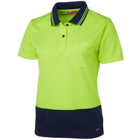 JB's Wear 6LHCP Ladies Hi Vis S/S Comfort Polo - Side View | color:Lime/Navy|view:side