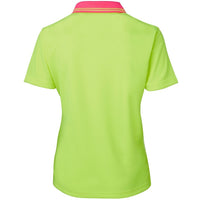JB's Wear 6LHCP Ladies Hi Vis S/S Comfort Polo - Back View | color:Lime/Pink|view:back