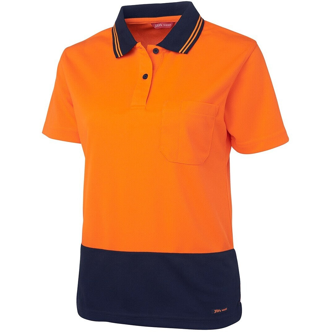 JB's Wear 6LHCP Ladies Hi Vis S/S Comfort Polo - Side View | color:Orange/Navy|view:side