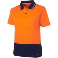 JB's Wear 6LHCP Ladies Hi Vis S/S Comfort Polo - Side View | color:Orange/Navy|view:side