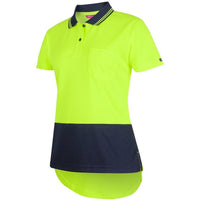 JB's Wear 6HDS1 Ladies Hi Vis S/S Drop Tail Polo - Side View | color:Lime/Navy|view:side