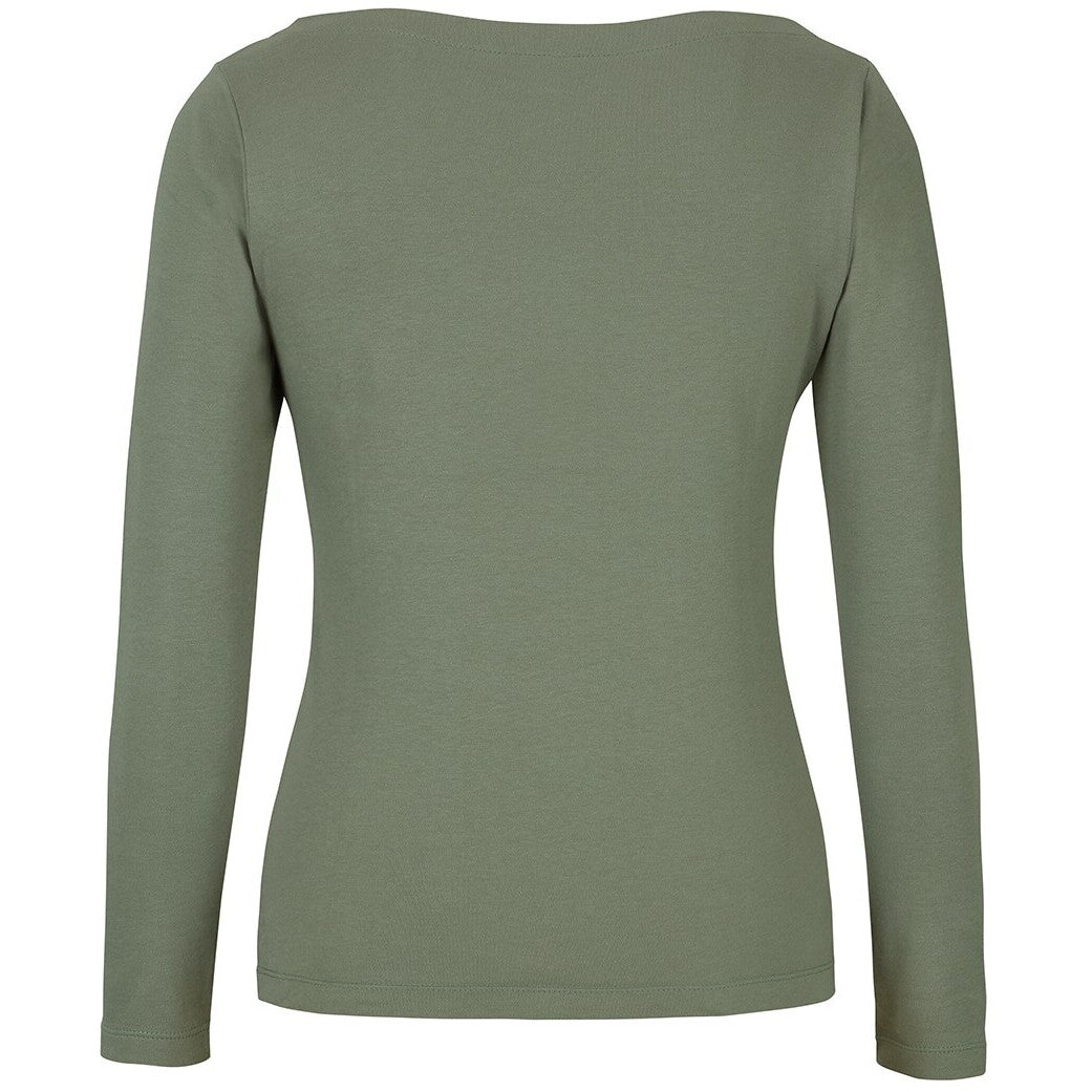JB's Wear 1BTL Ladies L/S Boat Neck Tee - Back View | color:Sage|view:back