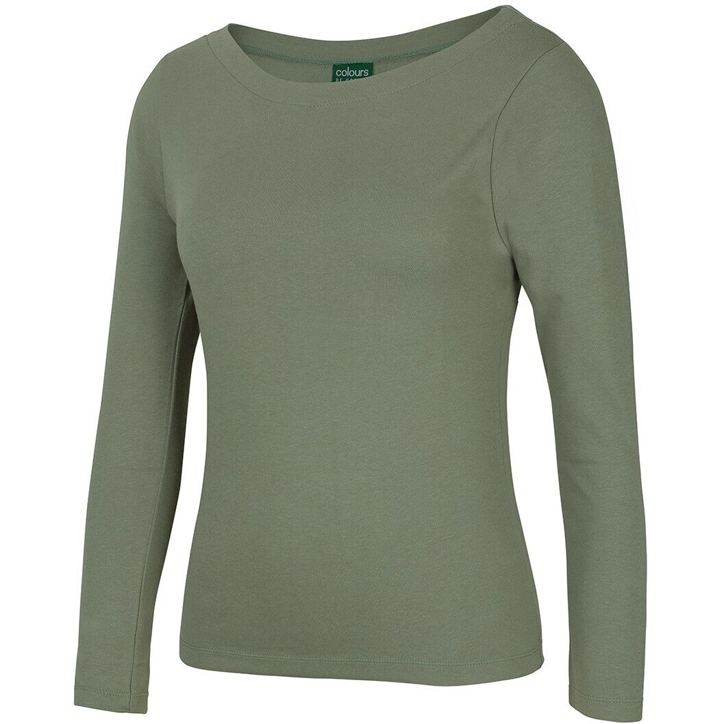 JB's Wear 1BTL Ladies L/S Boat Neck Tee - Side View | color:Sage|view:side