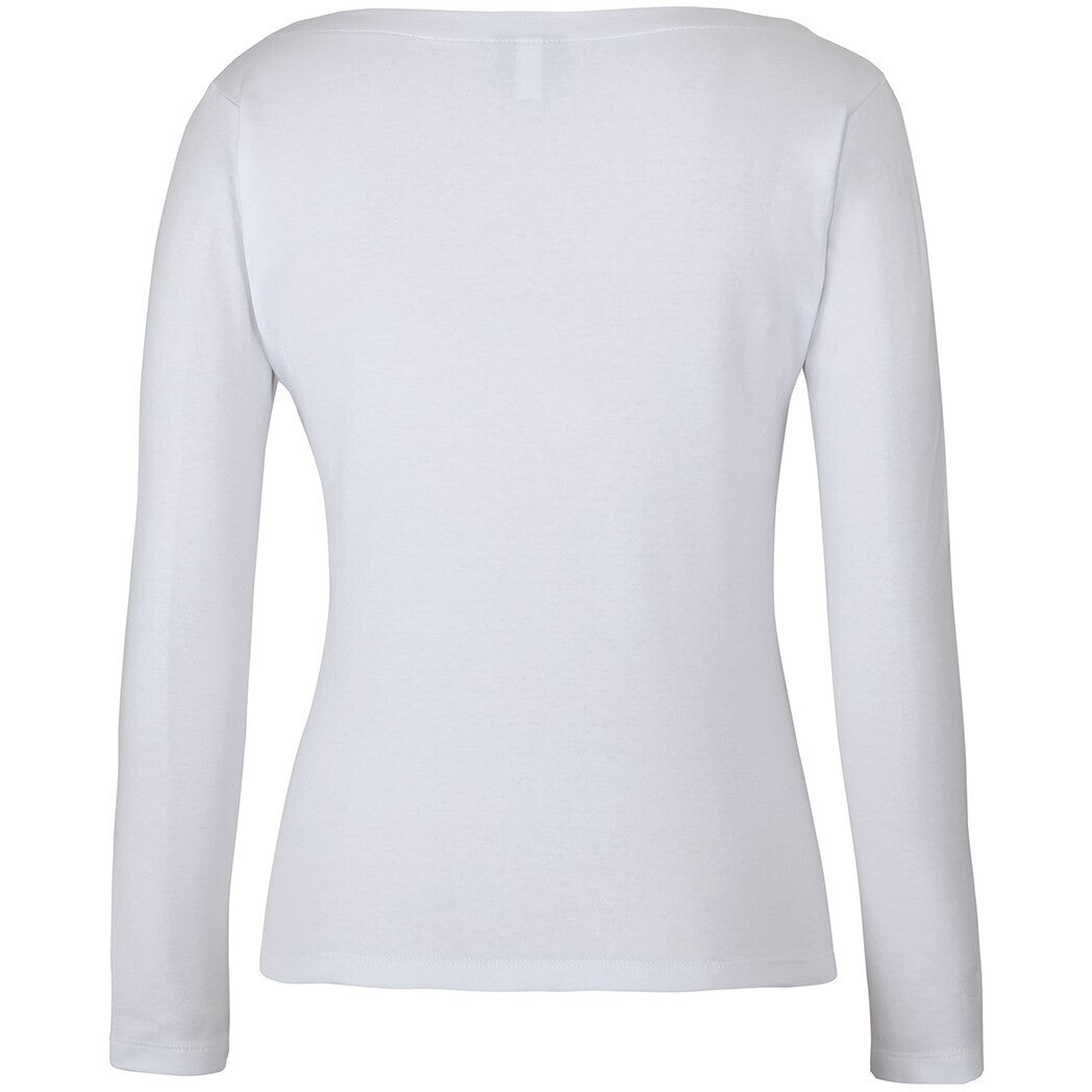 JB's Wear 1BTL Ladies L/S Boat Neck Tee - Back View | color:White|view:back