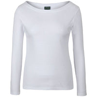 JB's Wear 1BTL Ladies L/S Boat Neck Tee - Front View | color:White|view:front