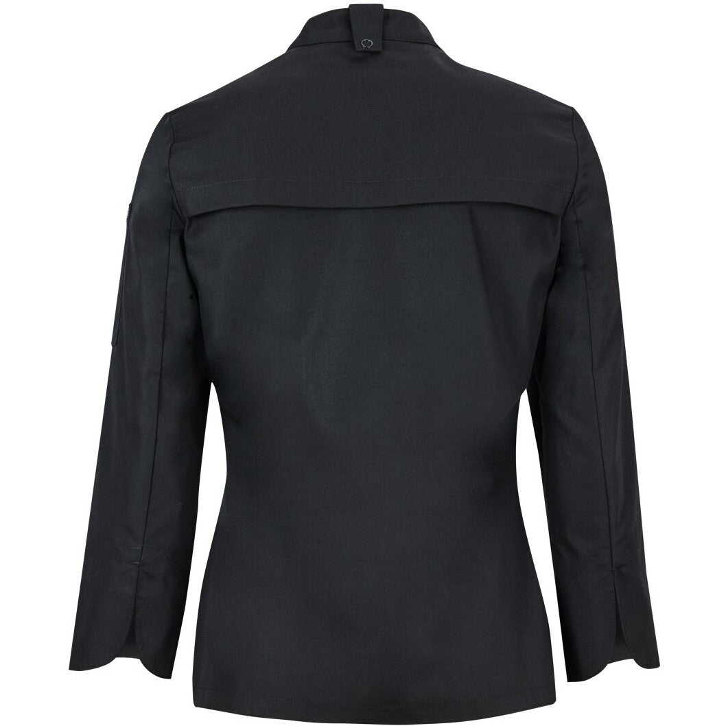 JB's Wear 5CJL1 Ladies L/S Snap Button Chef Jacket - Back View | color:Black|view:back