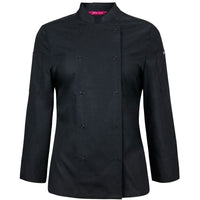 JB's Wear 5CJL1 Ladies L/S Snap Button Chef Jacket - Front View | color:Black|view:front