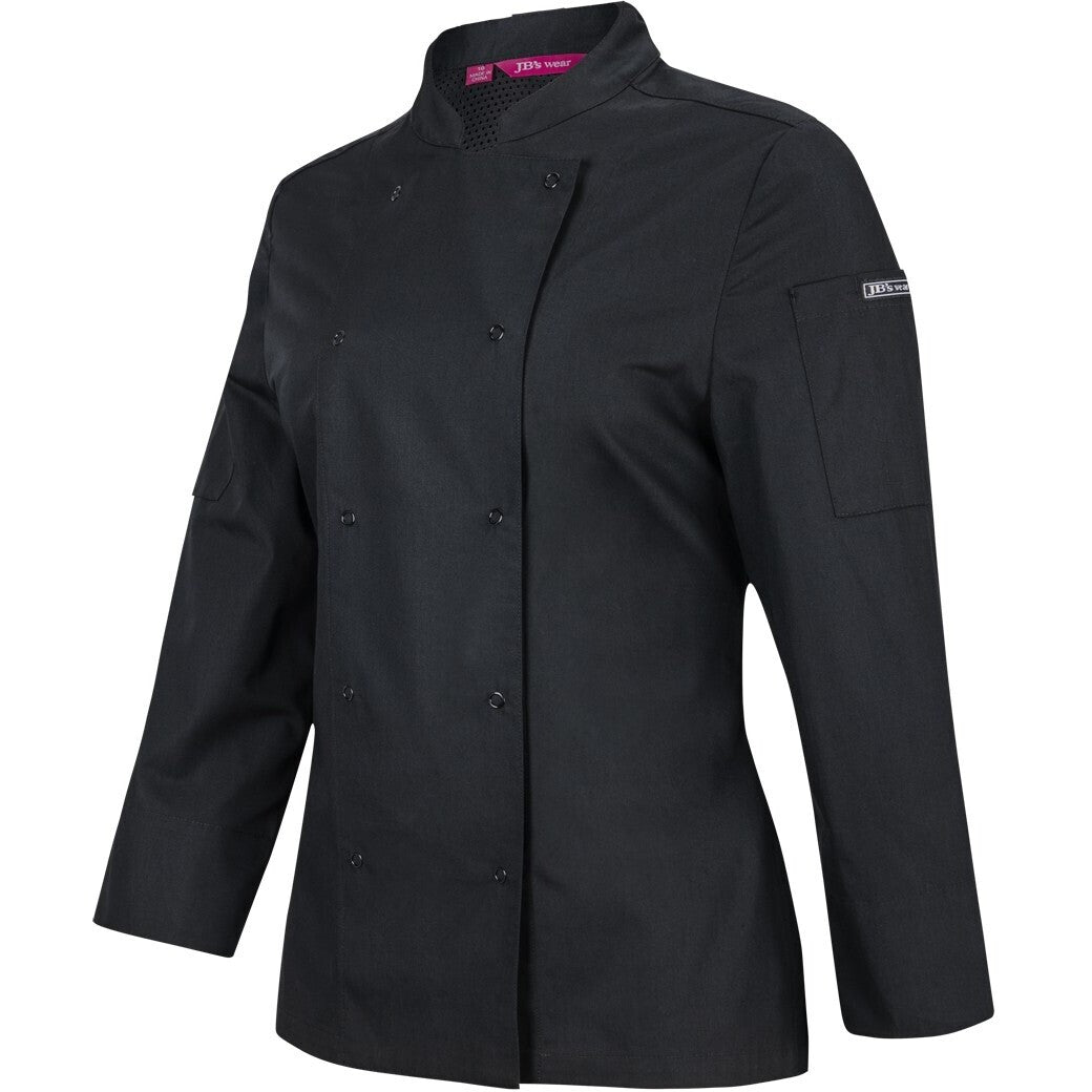 JB's Wear 5CJL1 Ladies L/S Snap Button Chef Jacket - Side View | color:Black|view:side