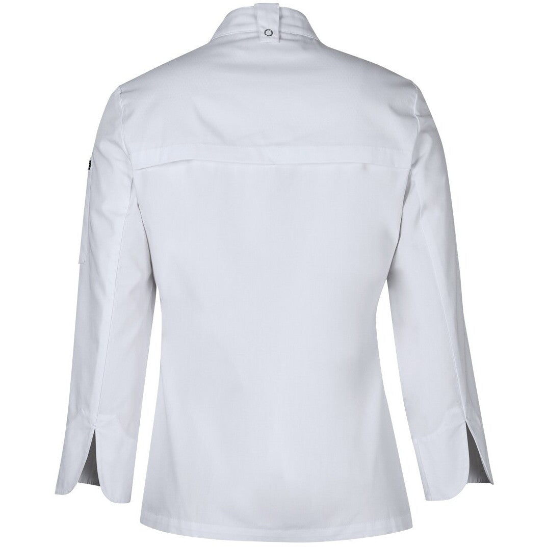 JB's Wear 5CJL1 Ladies L/S Snap Button Chef Jacket - Back View | color:White|view:back