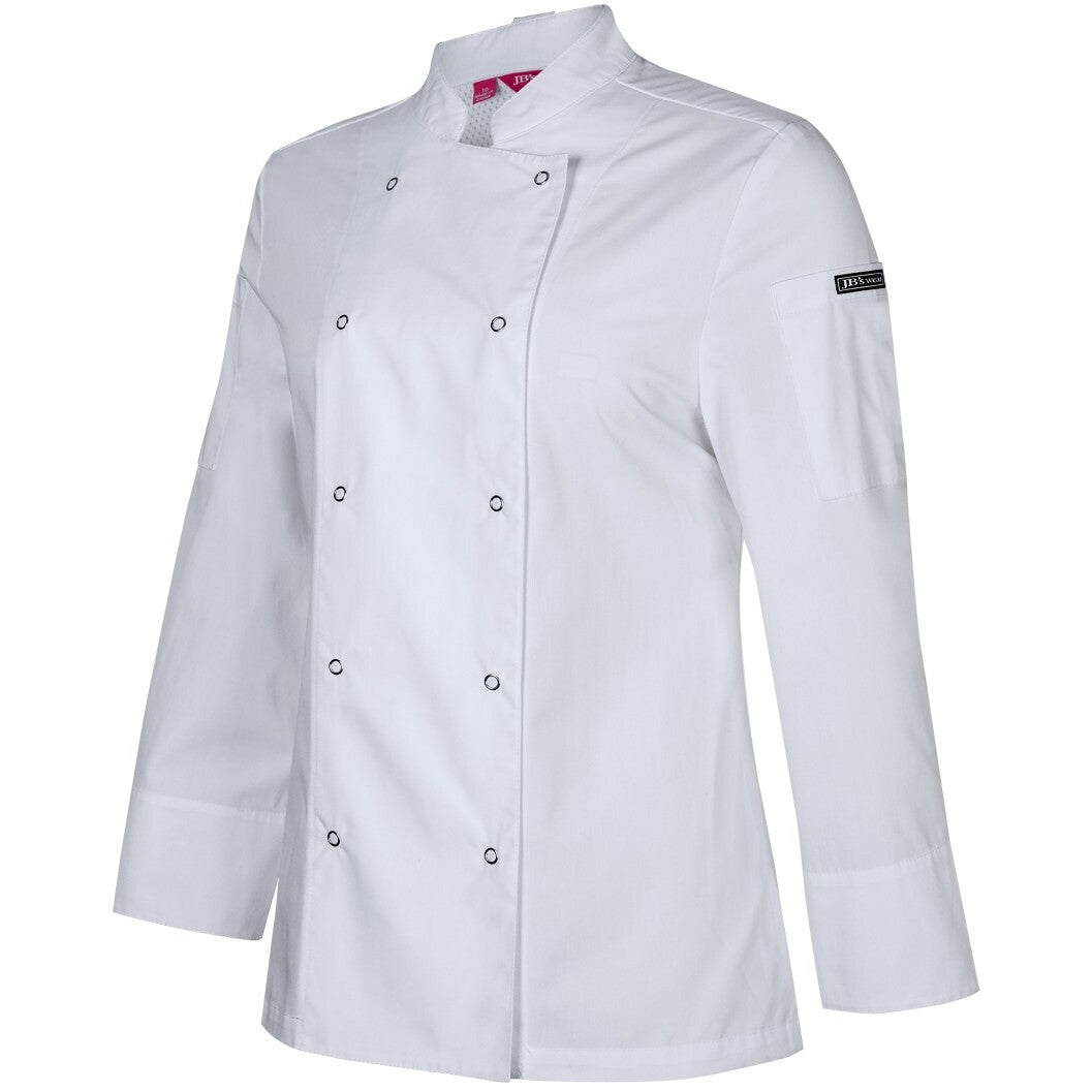 JB's Wear 5CJL1 Ladies L/S Snap Button Chef Jacket - Side View | color:White|view:side