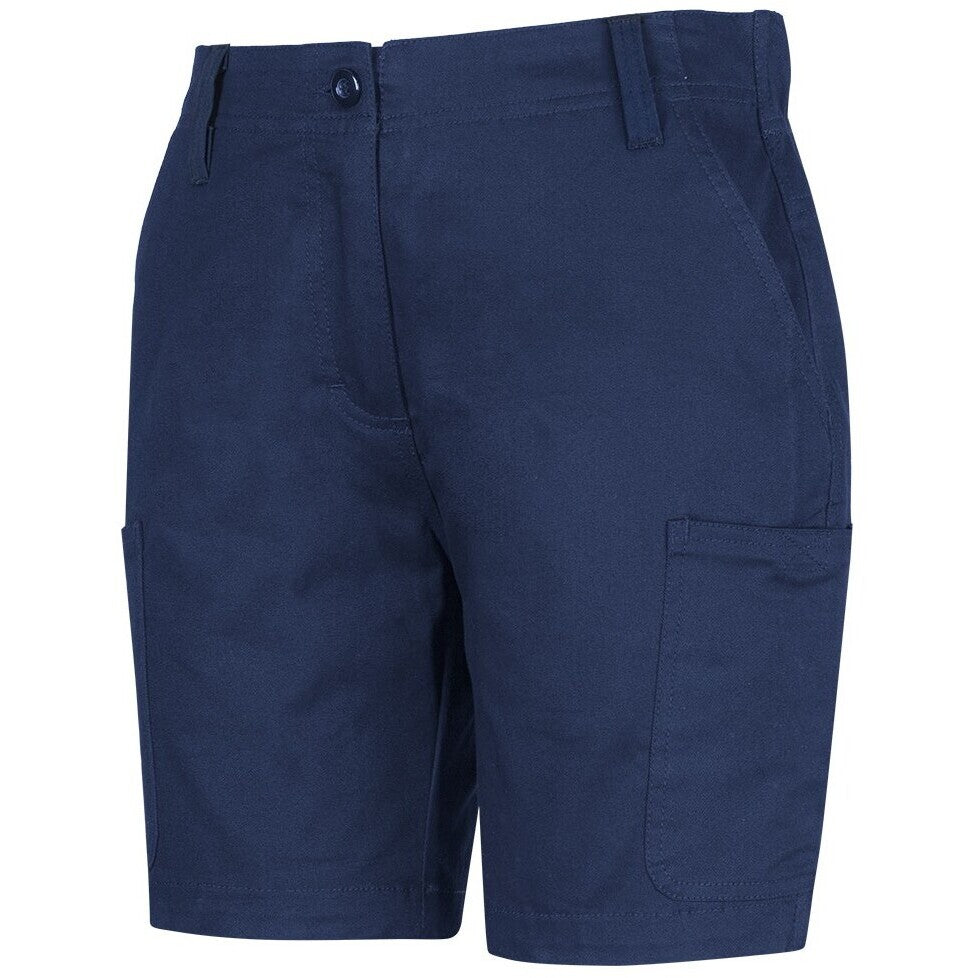 JB's Wear 6MTS1 Ladies Multi Pocket Stretch Twill Short - Side View | color:Navy|view:side