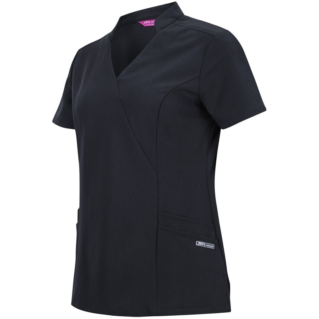 JB's Wear 4SMT1 Ladies Nu Mandarin Collar Scrub Top - Side View | color:Black|view:side