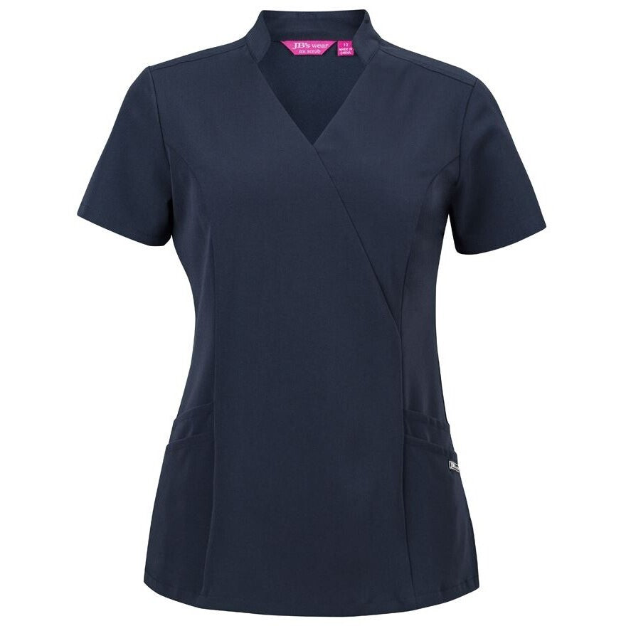 JB's Wear 4SMT1 Ladies Nu Mandarin Collar Scrub Top - Front View | color:Navy|view:front