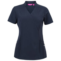 JB's Wear 4SMT1 Ladies Nu Mandarin Collar Scrub Top - Front View | color:Navy|view:front