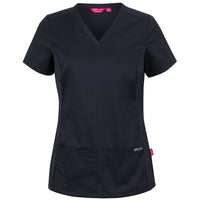 JB's Wear 4SUT1 Ladies Premium Stretch Panel Scrub Top - Front View | color:Black|view:front